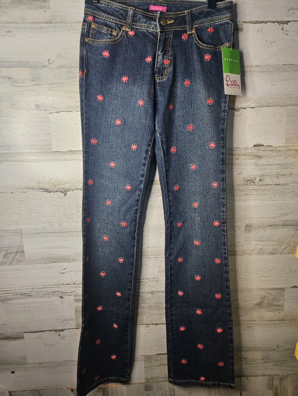 New Y2k Deadstock Lilly Pulitzer Womens Jeans with Crab Print embroidered